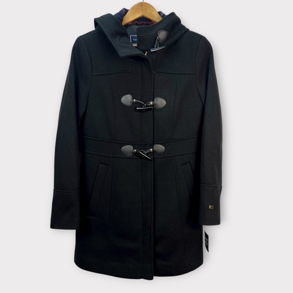 Tommy Hilfiger Hooded Toggle Walker Coat Wool Blend Black SMALL Classic Academia - Picture 1 of 14